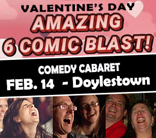 Amazing 6 Comic Blast on Valentines! Starring Comedian Steve Young is an award-winning author and television writer for shows like  Boy Meets World, Cybil” and  The Tonight Show.  He has opened for stars like Jay Leno, Jerry Seinfeld, Eddie Murphy and Jim Carey. His comedy callback skills will amaze you and crack you up! Headliner #2 is Bill Chiang!, Seen on Comcast Comedy, This funny man will make you laugh until your sides hurt! One of the funniest comics on the comedy circuit! Also making you laugh is headliner #3, the hilarious Belynda Cleare! You will also see funny new comic Jack Mathew and Philly Funny guy Ahson Latif! Hosted by comedy competition winner Kevin Tiers!